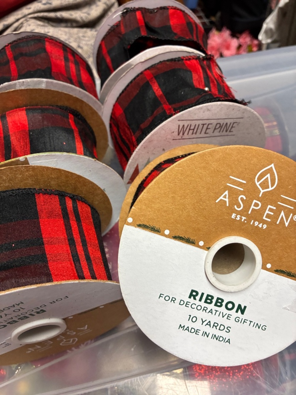 Aspen Red and Black Plaid Decorative Ribbon